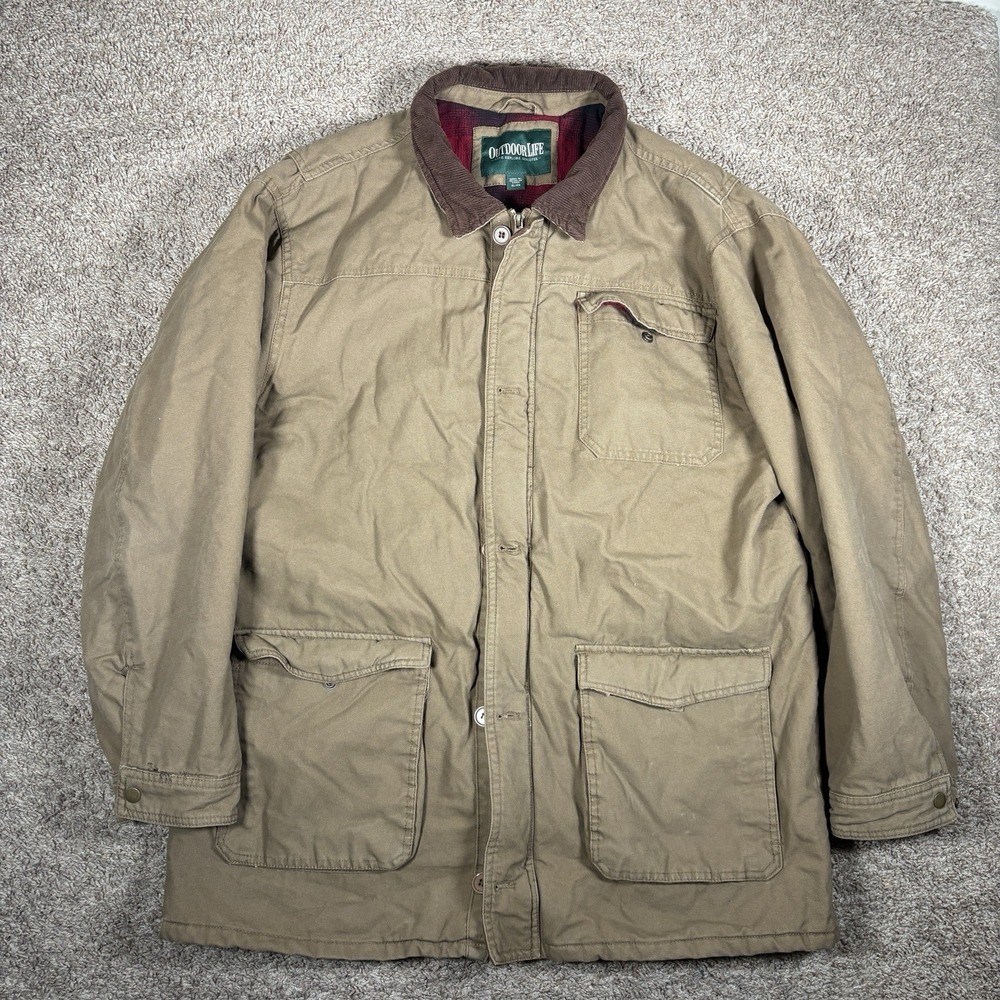 Outdoor Life Men Barn XL Chore Coat Jacket Corduroy Collar Zipper Button‎ Tan